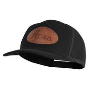 Aces Faux Leather Patched Premium Mesh Trucker Cap - Black Black OSFM