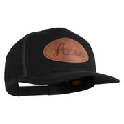 Aces Faux Leather Patched Premium Mesh Trucker Cap - Black Black OSFM