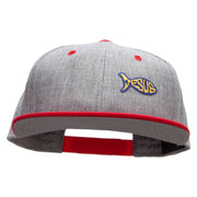 Jesus Fish Religious Patched Flat Bill Snapback Two Tone Cap - Red-Grey OSFM