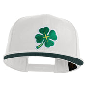 Four Leaf Clover Patched Wool Blend Prostyle Snapback Cap - White OSFM