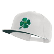 Four Leaf Clover Patched Wool Blend Prostyle Snapback Cap - White OSFM