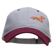 Dachshund Dog Pet Patched Two Tone Cotton Twill Low Profile Strap Cap - Maroon-Grey OSFM