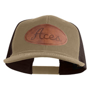 Aces Faux Leather Patched Premium Mesh Trucker Cap - Brown Khaki OSFM