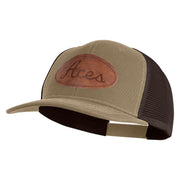 Aces Faux Leather Patched Premium Mesh Trucker Cap - Brown Khaki OSFM