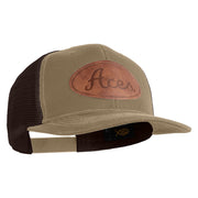Aces Faux Leather Patched Premium Mesh Trucker Cap - Brown Khaki OSFM