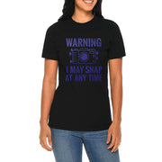 Warning I May Snap Graphic Design Ring Spun Combed Cotton Short Sleeve Deluxe Jersey T-Shirt - Black XS