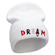 Dream Rocket Embroidered 12 Inch Long Knitted Beanie - White OSFM