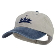 Wise Men Embroidered Pigment Dyed Wash Cap - Beige-Navy OSFM