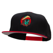 Rasta Alien Embroidered Two Tone Superior Cotton Twill Flat Bill Snapback Cap - Red-Black OSFM