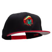 Rasta Alien Embroidered Two Tone Superior Cotton Twill Flat Bill Snapback Cap - Red-Black OSFM