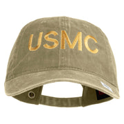 USMC Letter Embroidered Washed Solid Pigment Dyed Cotton Twill Brass Buckle Cap - Khaki OSFM