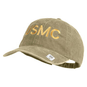 USMC Letter Embroidered Washed Solid Pigment Dyed Cotton Twill Brass Buckle Cap - Khaki OSFM