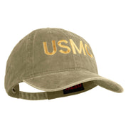 USMC Letter Embroidered Washed Solid Pigment Dyed Cotton Twill Brass Buckle Cap - Khaki OSFM