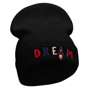 Dream Rocket Embroidered 12 Inch Long Knitted Beanie - Black OSFM