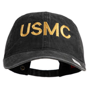 USMC Letter Embroidered Washed Solid Pigment Dyed Cotton Twill Brass Buckle Cap - Black OSFM