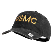 USMC Letter Embroidered Washed Solid Pigment Dyed Cotton Twill Brass Buckle Cap - Black OSFM