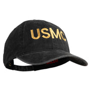 USMC Letter Embroidered Washed Solid Pigment Dyed Cotton Twill Brass Buckle Cap - Black OSFM