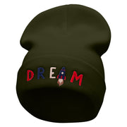 Dream Rocket Embroidered 12 Inch Long Knitted Beanie - Olive OSFM