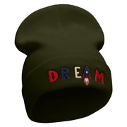 Dream Rocket Embroidered 12 Inch Long Knitted Beanie - Olive OSFM