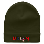 Dream Rocket Embroidered 12 Inch Long Knitted Beanie - Olive OSFM