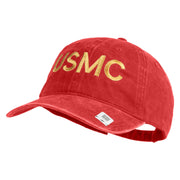 USMC Letter Embroidered Washed Solid Pigment Dyed Cotton Twill Brass Buckle Cap - Red OSFM