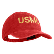 USMC Letter Embroidered Washed Solid Pigment Dyed Cotton Twill Brass Buckle Cap - Red OSFM