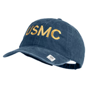 USMC Letter Embroidered Washed Solid Pigment Dyed Cotton Twill Brass Buckle Cap - Navy OSFM