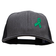 Green Awareness Symbol 6 Panel Structured Deluxe Trucker Cap - Heather-Charcoal-Black OSFM