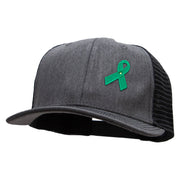 Green Awareness Symbol 6 Panel Structured Deluxe Trucker Cap - Heather-Charcoal-Black OSFM