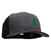 Green Awareness Symbol 6 Panel Structured Deluxe Trucker Cap - Heather-Charcoal-Black OSFM