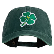 Four Leaf Clover Patched Washed Solid Pigment Dyed Cotton Twill Brass Buckle Cap - dark-green OSFM