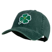 Four Leaf Clover Patched Washed Solid Pigment Dyed Cotton Twill Brass Buckle Cap - dark-green OSFM