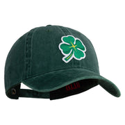 Four Leaf Clover Patched Washed Solid Pigment Dyed Cotton Twill Brass Buckle Cap - dark-green OSFM