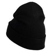 Pastel Rose Bud Cluster Iron on Patched 12 Inch Long Knitted Beanie - Black OSFM