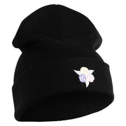 Pastel Rose Bud Cluster Iron on Patched 12 Inch Long Knitted Beanie - Black OSFM