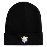 Pastel Rose Bud Cluster Iron on Patched 12 Inch Long Knitted Beanie - Black OSFM