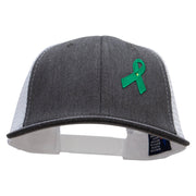 Green Awareness Symbol 6 Panel Structured Deluxe Trucker Cap - Heather-Charcoal-White OSFM