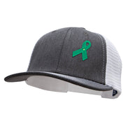 Green Awareness Symbol 6 Panel Structured Deluxe Trucker Cap - Heather-Charcoal-White OSFM