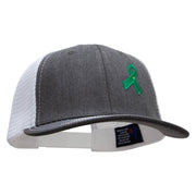 Green Awareness Symbol 6 Panel Structured Deluxe Trucker Cap - Heather-Charcoal-White OSFM