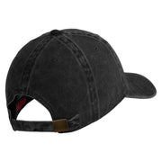 Four Leaf Clover Patched Washed Solid Pigment Dyed Cotton Twill Brass Buckle Cap - Black OSFM