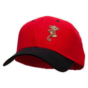 Monkey Animal Patched Two Tone Cotton Twill Low Profile Strap Cap - Black-Red OSFM