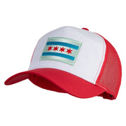 Chicago Flag Patched 5 Panel Pet Spun Mesh Cap - White-Red OSFM