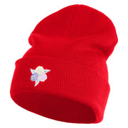 Pastel Rose Bud Cluster Iron on Patched 12 Inch Long Knitted Beanie - Red OSFM