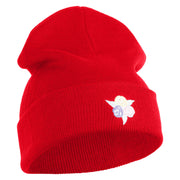 Pastel Rose Bud Cluster Iron on Patched 12 Inch Long Knitted Beanie - Red OSFM