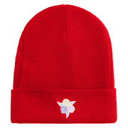 Pastel Rose Bud Cluster Iron on Patched 12 Inch Long Knitted Beanie - Red OSFM
