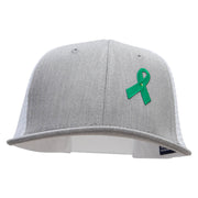 Green Awareness Symbol 6 Panel Structured Deluxe Trucker Cap - Heather-Grey-White OSFM