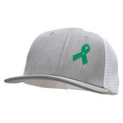 Green Awareness Symbol 6 Panel Structured Deluxe Trucker Cap - Heather-Grey-White OSFM