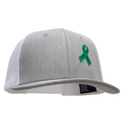 Green Awareness Symbol 6 Panel Structured Deluxe Trucker Cap - Heather-Grey-White OSFM