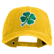Four Leaf Clover Patched Washed Solid Pigment Dyed Cotton Twill Brass Buckle Cap - Yellow OSFM