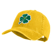 Four Leaf Clover Patched Washed Solid Pigment Dyed Cotton Twill Brass Buckle Cap - Yellow OSFM